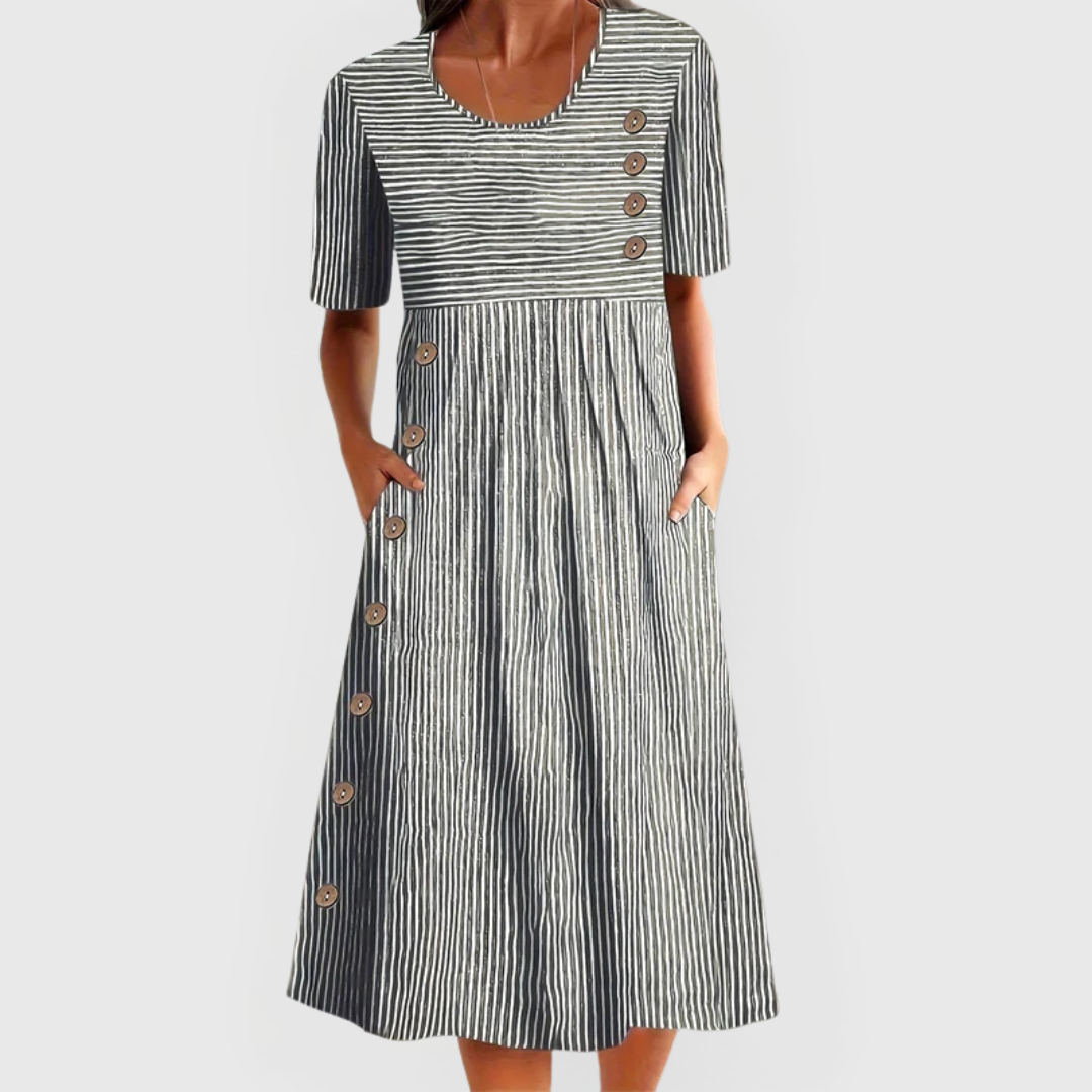 Tivora - Button-Front Striped Midi Dress