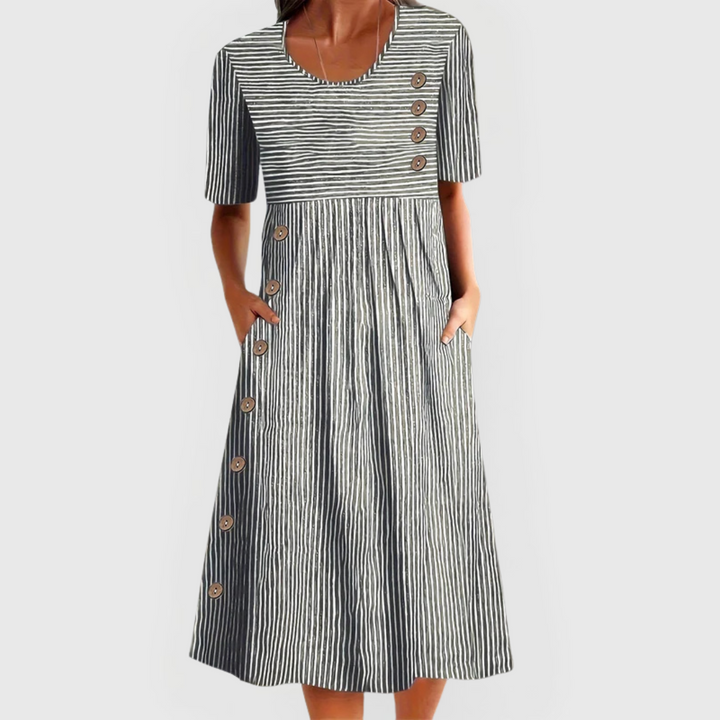 Tivora - Button-Front Striped Midi Dress