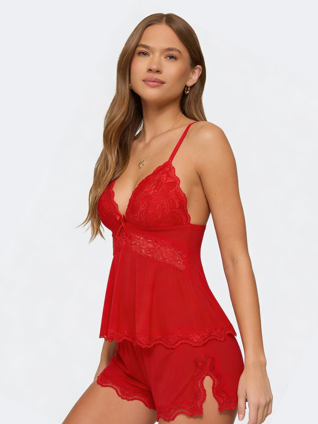 Neraya - Deep V Lace-Trim Lingerie Set