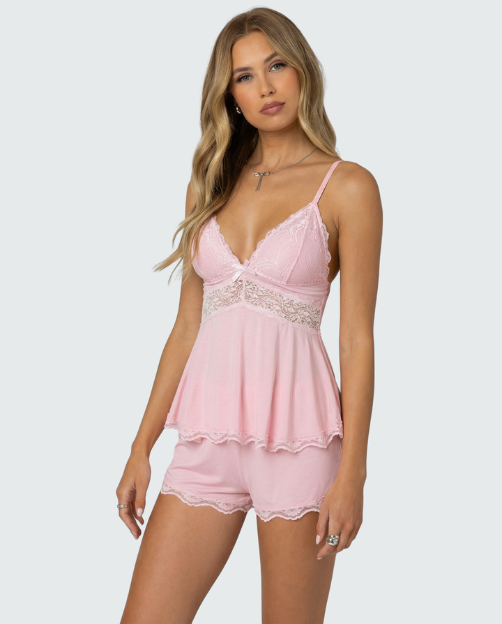 Neraya - Deep V Lace-Trim Lingerie Set