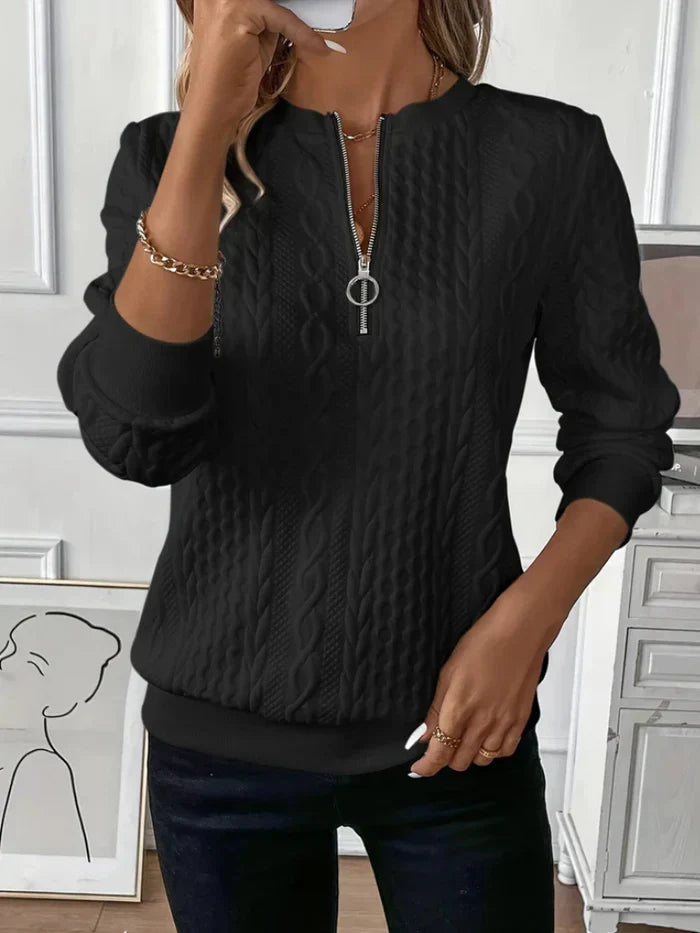 Vesina - Zip-Neck Cable Knit Jumper