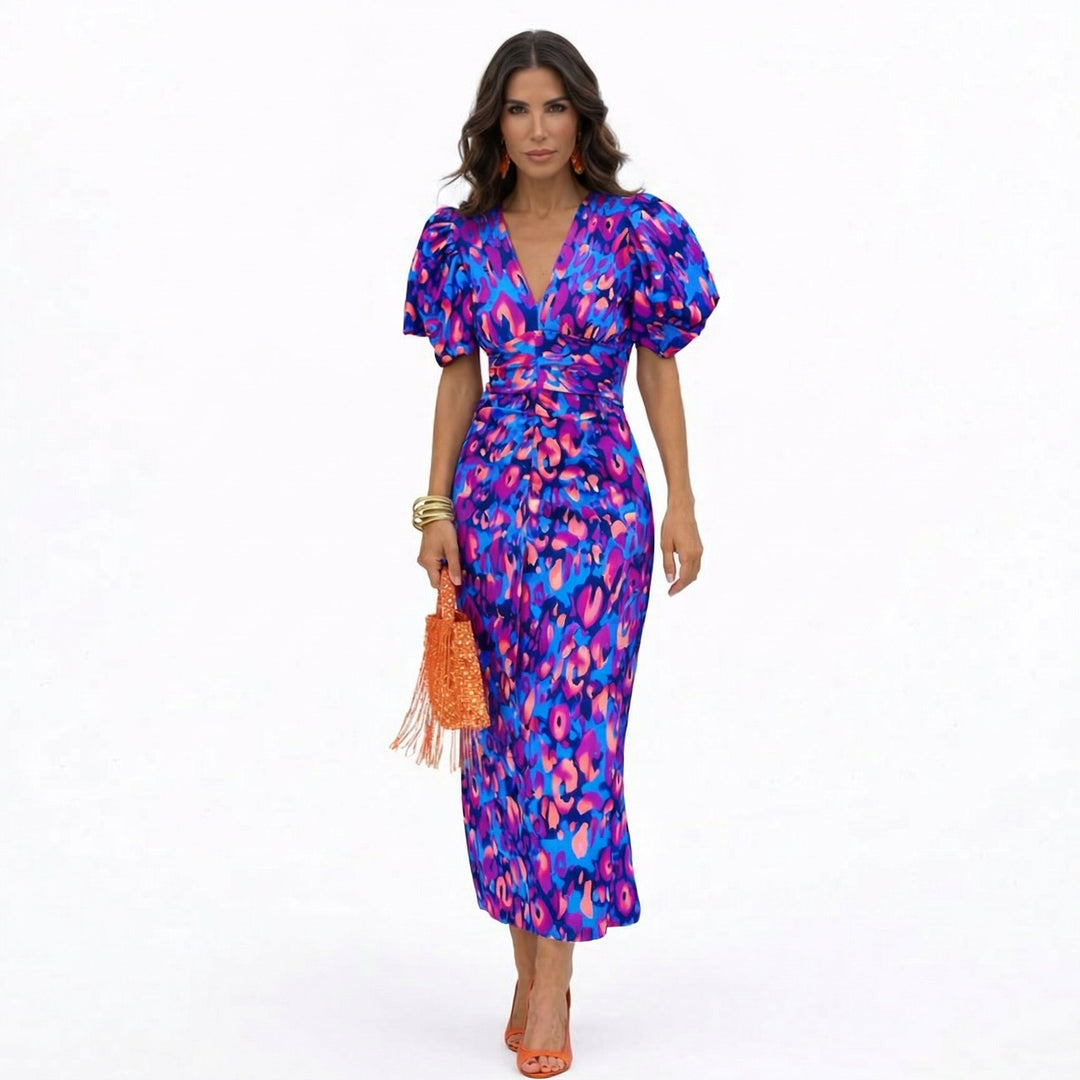 Mireli - Puff-Sleeve Printed Summer Dress