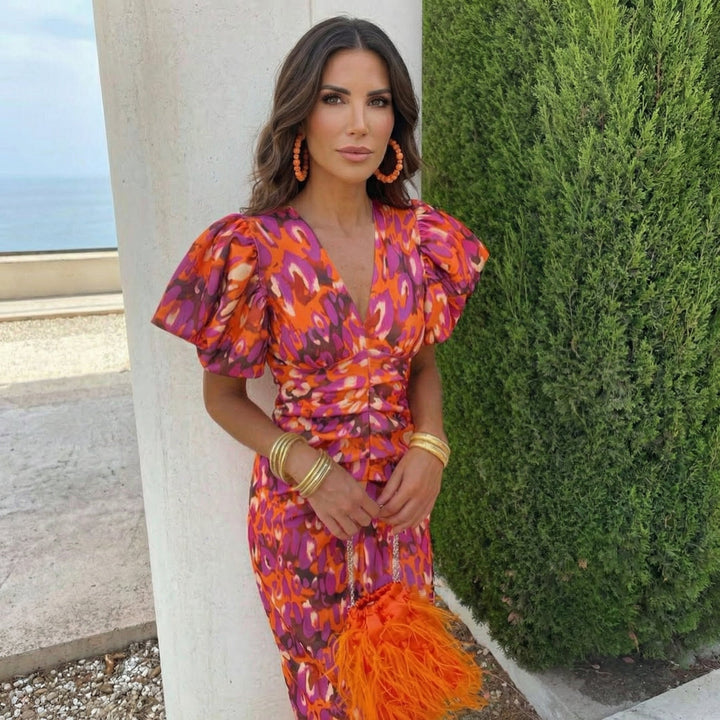 Noreli - Puff-Sleeve Printed Dress