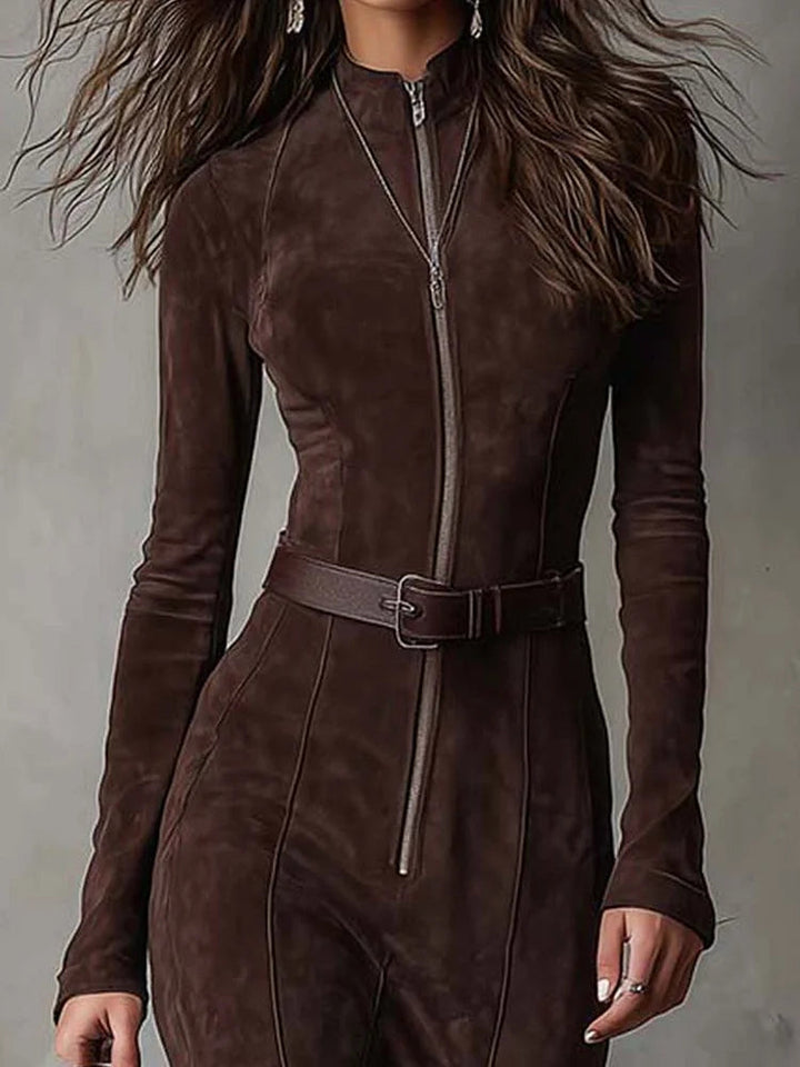 Navira - Belted Suede-Effect Dress