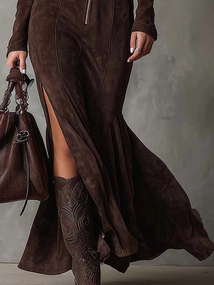 Navira - Belted Suede-Effect Dress