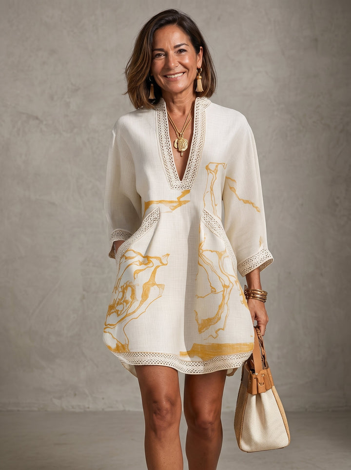 Jevina - Crochet Lace-Trim Linen-Blend Minidress