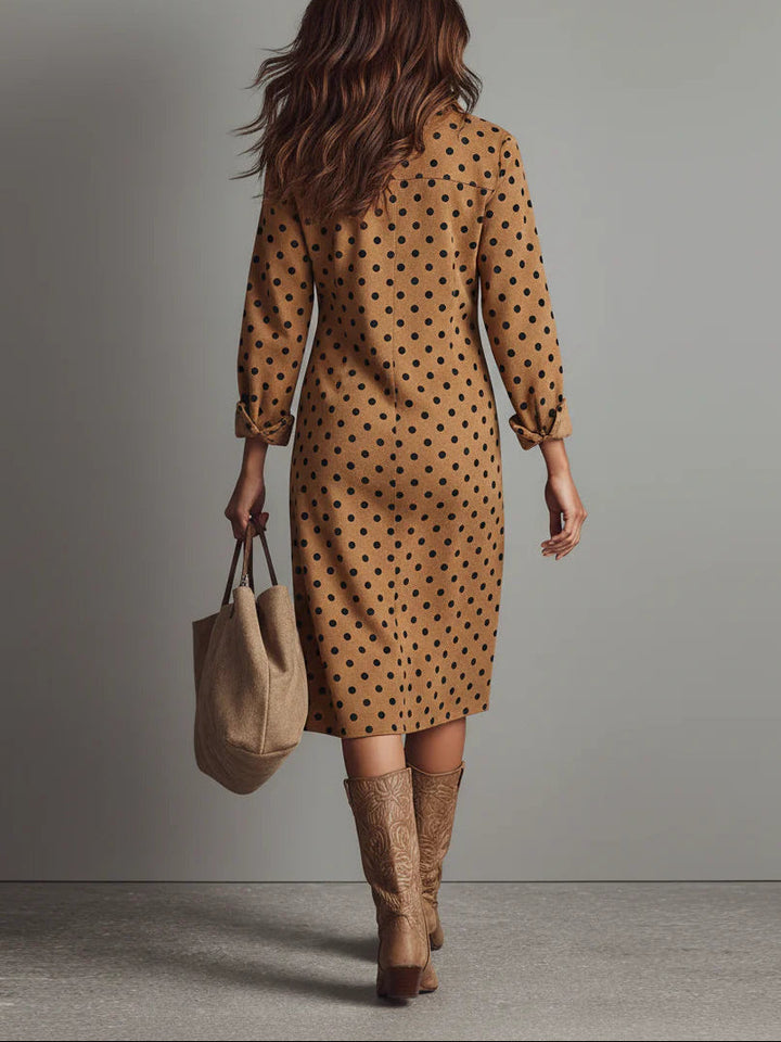 Relina - Polka Dot Suede-Effect Midi Shirt Dress