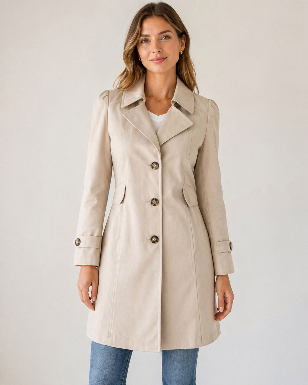 Enyra - Button-Front Woven Trench Coat