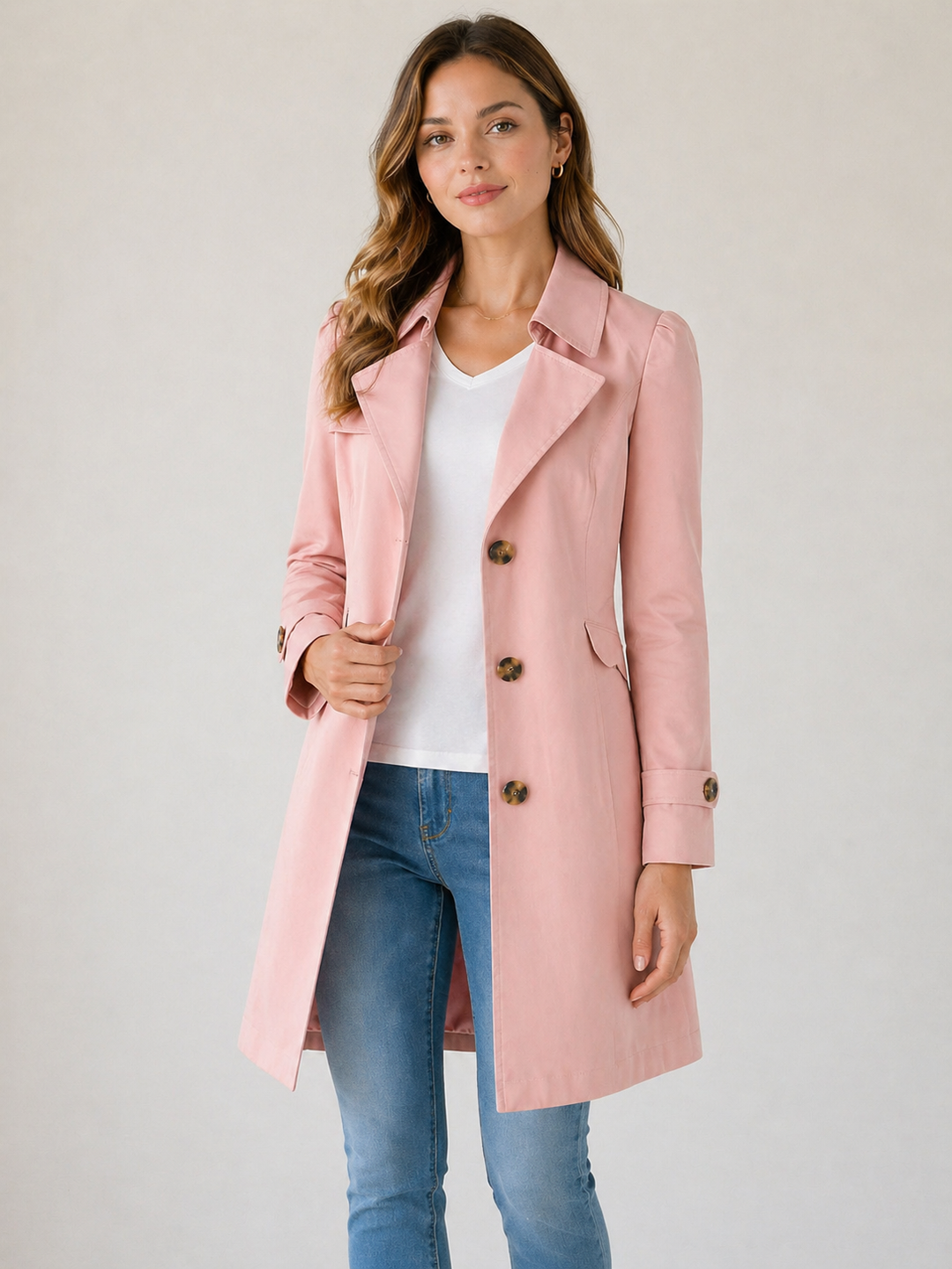 Enyra - Button-Front Woven Trench Coat