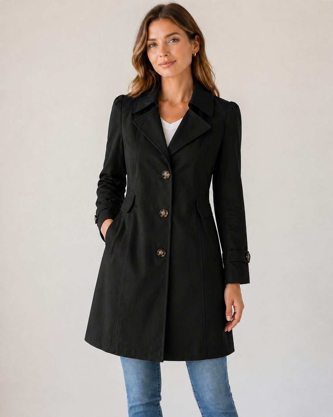 Enyra - Button-Front Woven Trench Coat