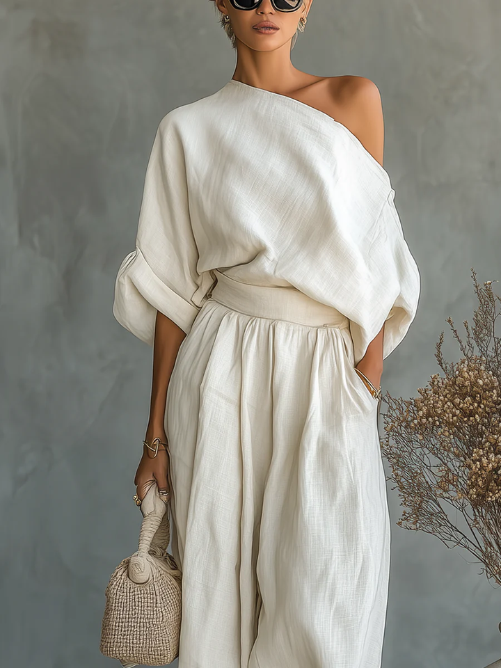 Melori - Off-Shoulder Woven Two-Piece Set