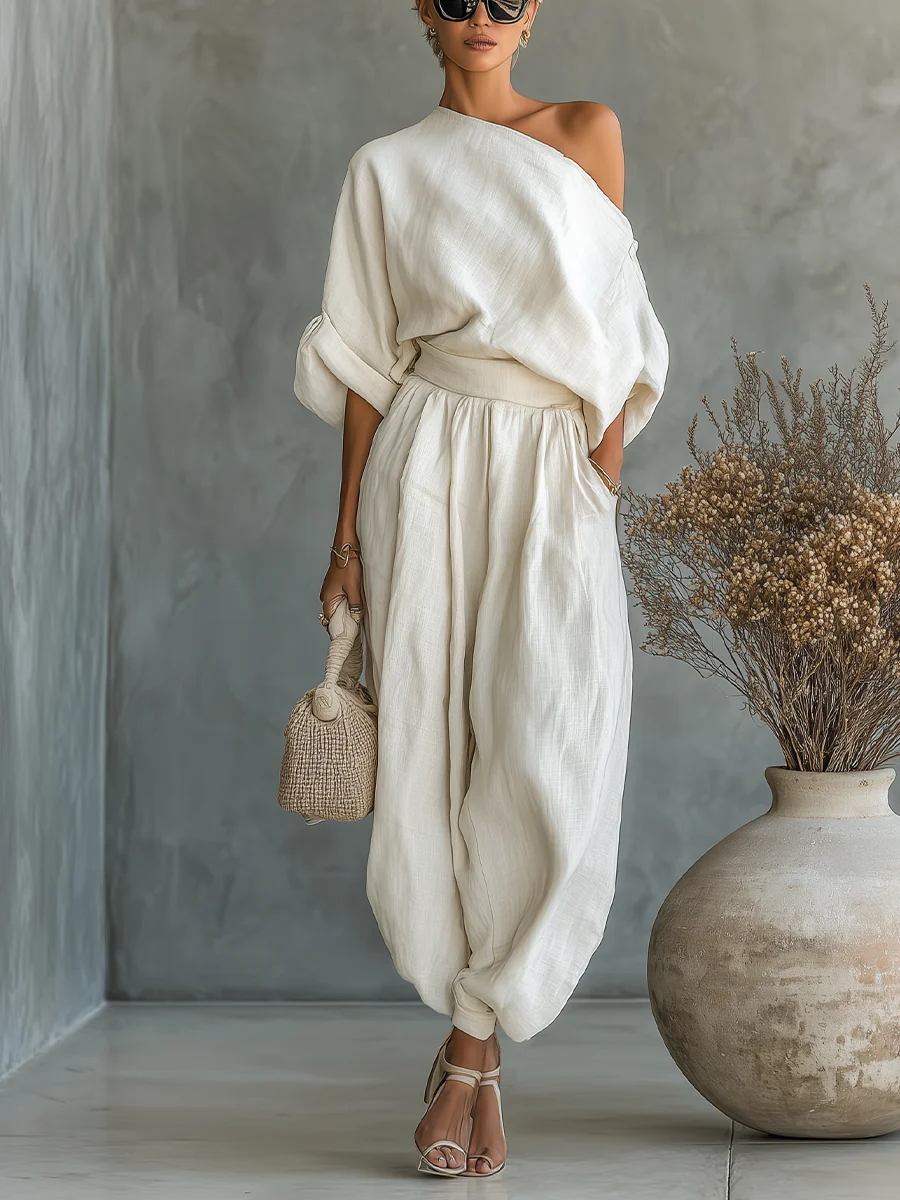 Nimara - Off-Shoulder Blouse And Trousers Set