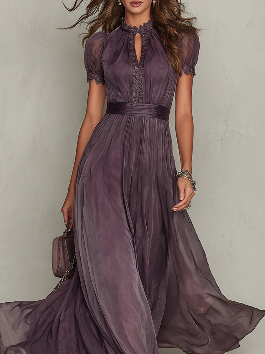 Mireva - Teardrop Neckline Chiffon Dress