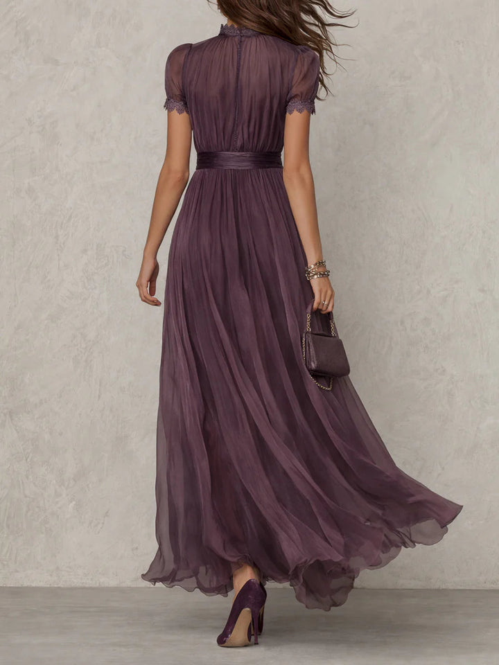 Mireva - Teardrop Neckline Chiffon Dress