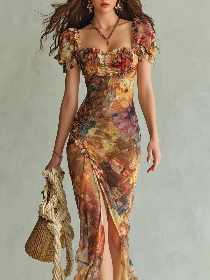 Selira - Ruched Waist Chiffon Dress