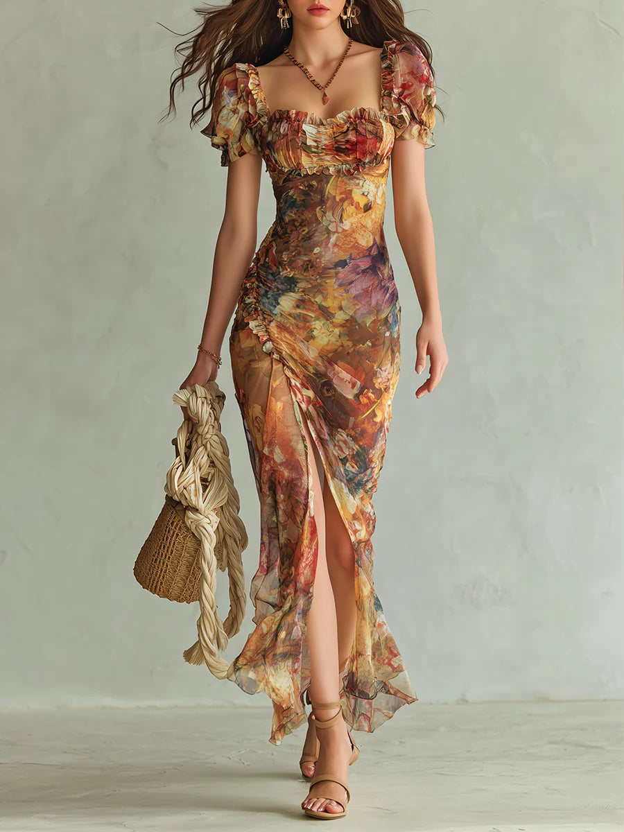Selira - Ruched Waist Chiffon Dress