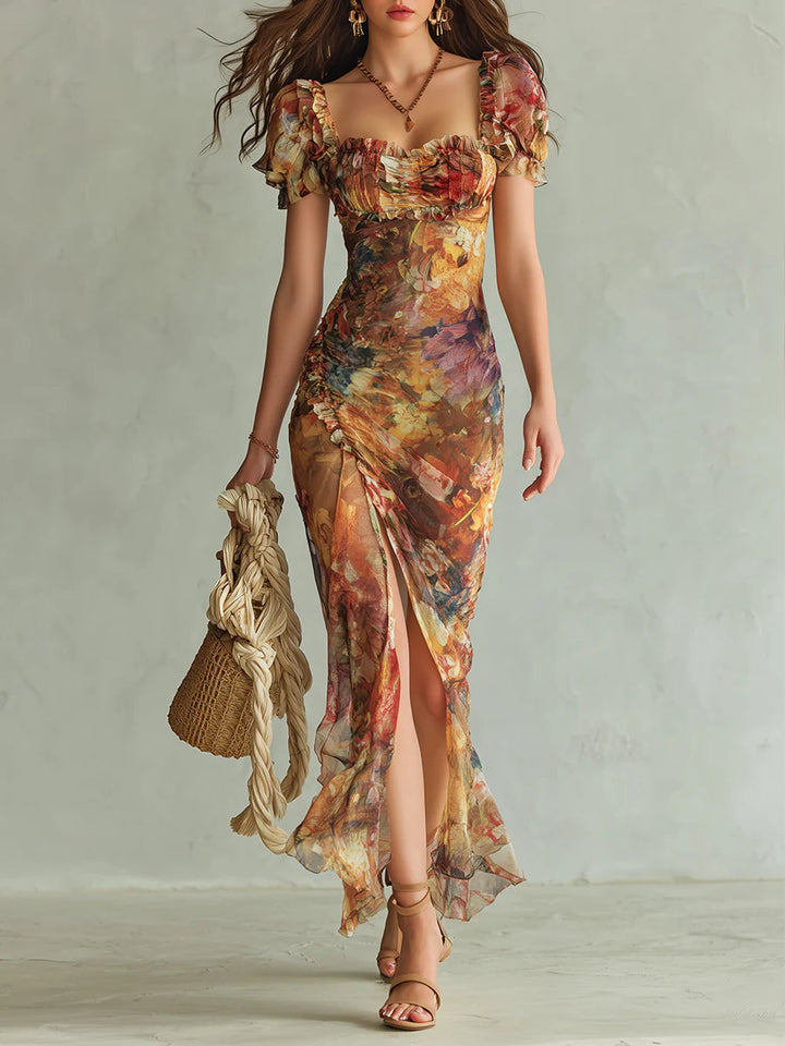 Selira - Ruched Waist Chiffon Dress