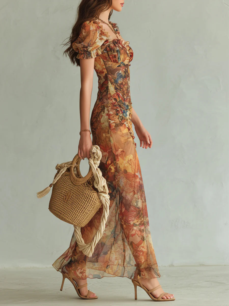 Selira - Ruched Waist Chiffon Dress