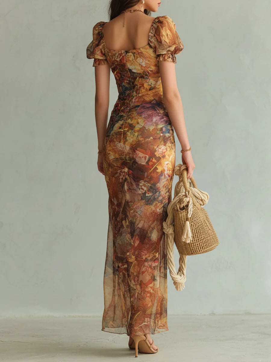 Selira - Ruched Waist Chiffon Dress