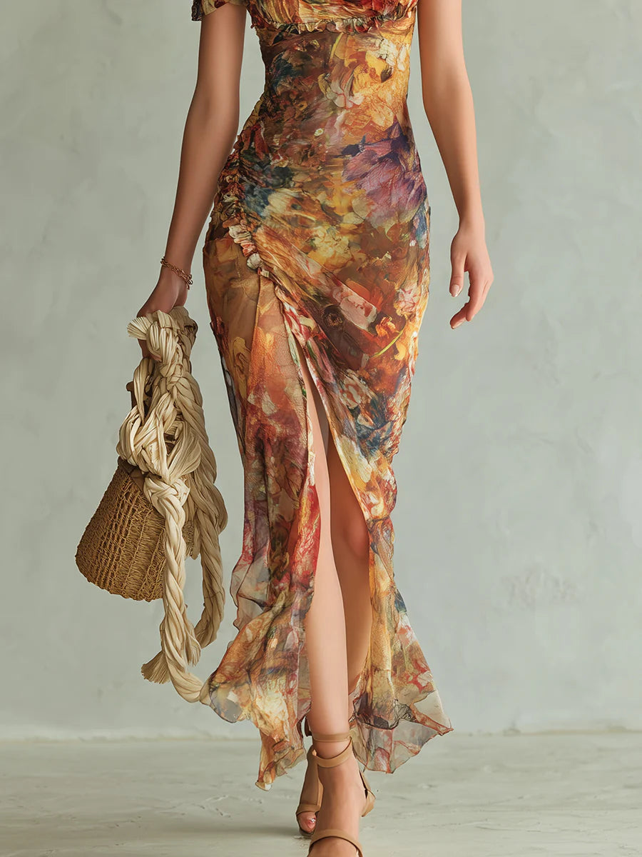 Selira - Ruched Waist Chiffon Dress