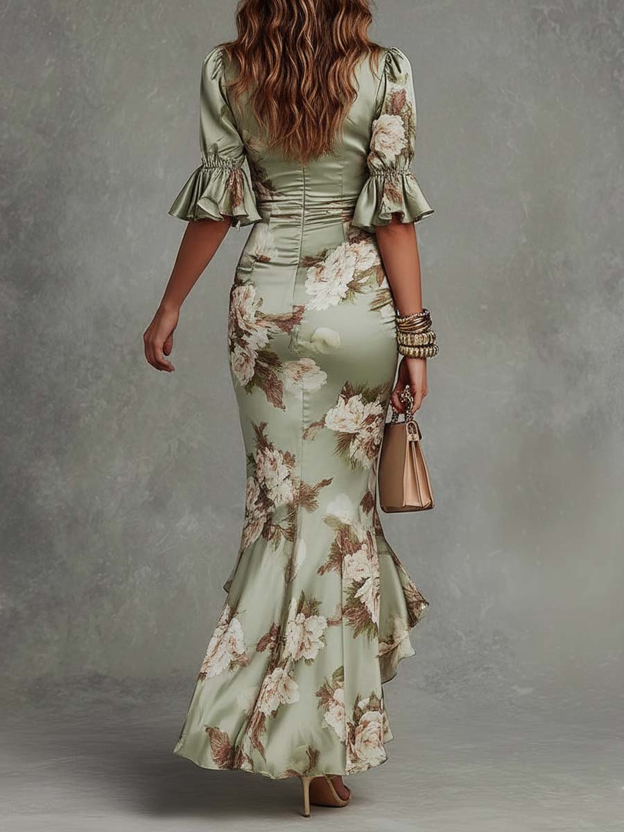 Neraya - Deep V-Neck Satin Dress