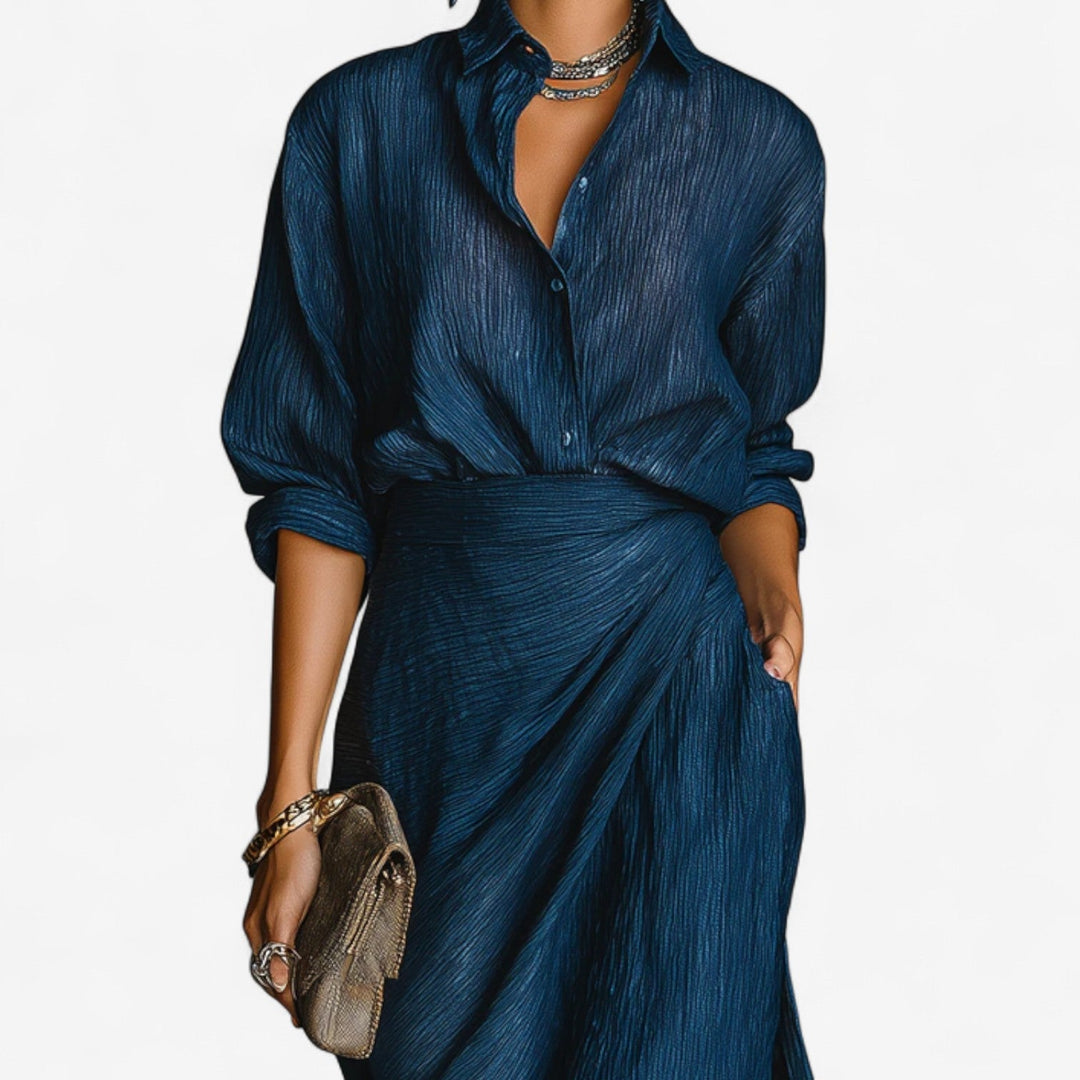 Zalyn - Wrap-Front Denim-Effect Dress