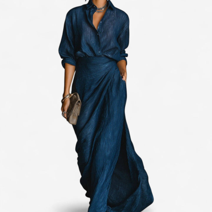 Zalyn - Wrap-Front Denim-Effect Dress