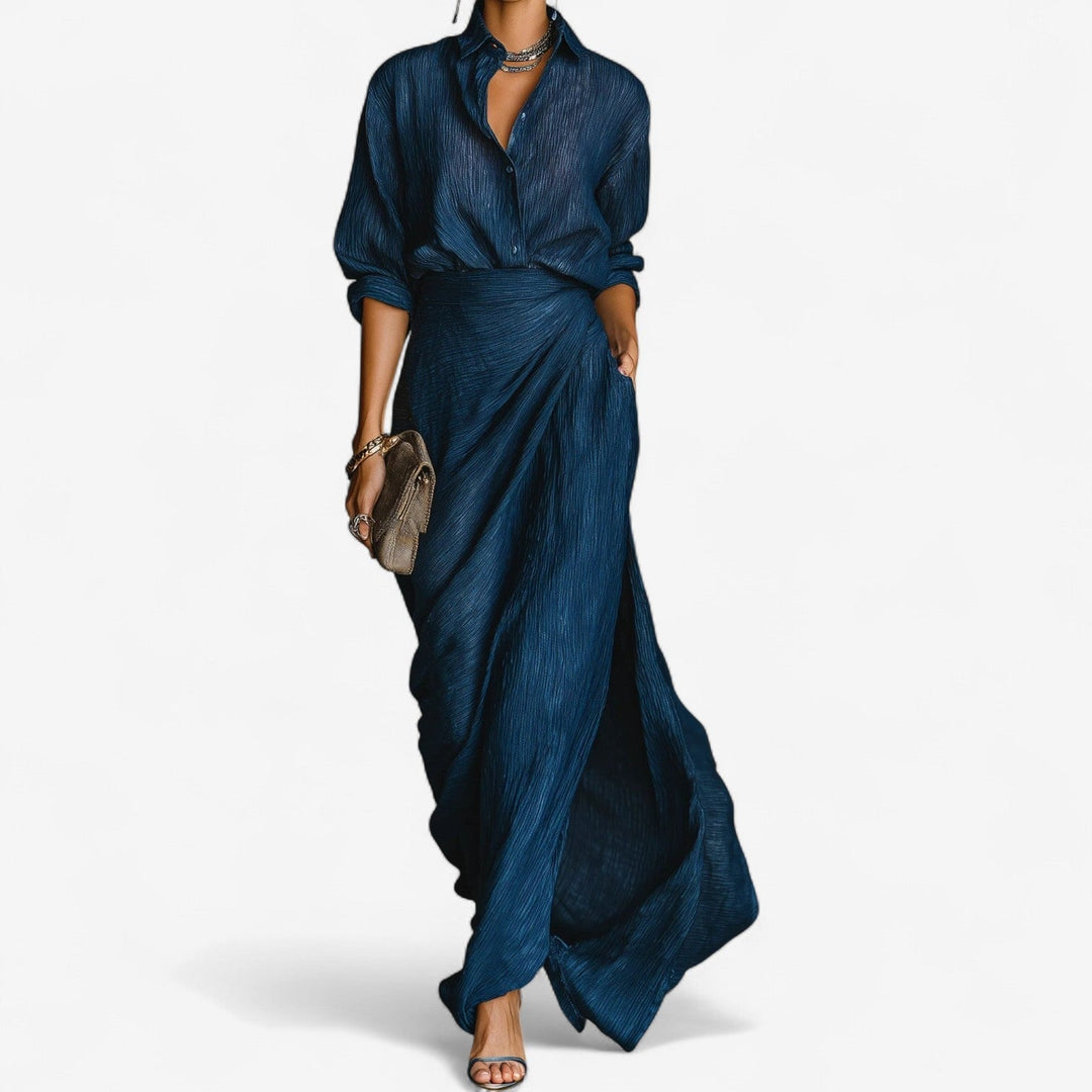 Zalyn - Wrap-Front Denim-Effect Dress