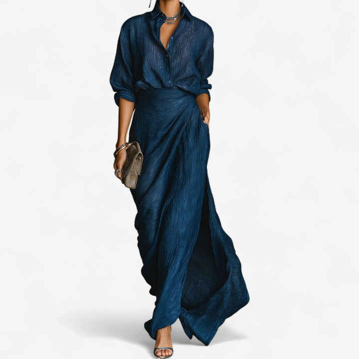 Zalyn - Wrap-Front Denim-Effect Dress