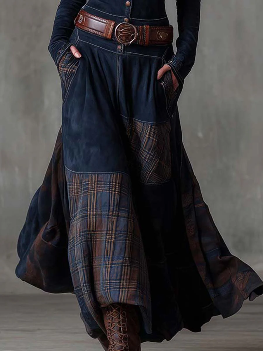 Elyra - Patchwork Skirt Suede Maxi Dress