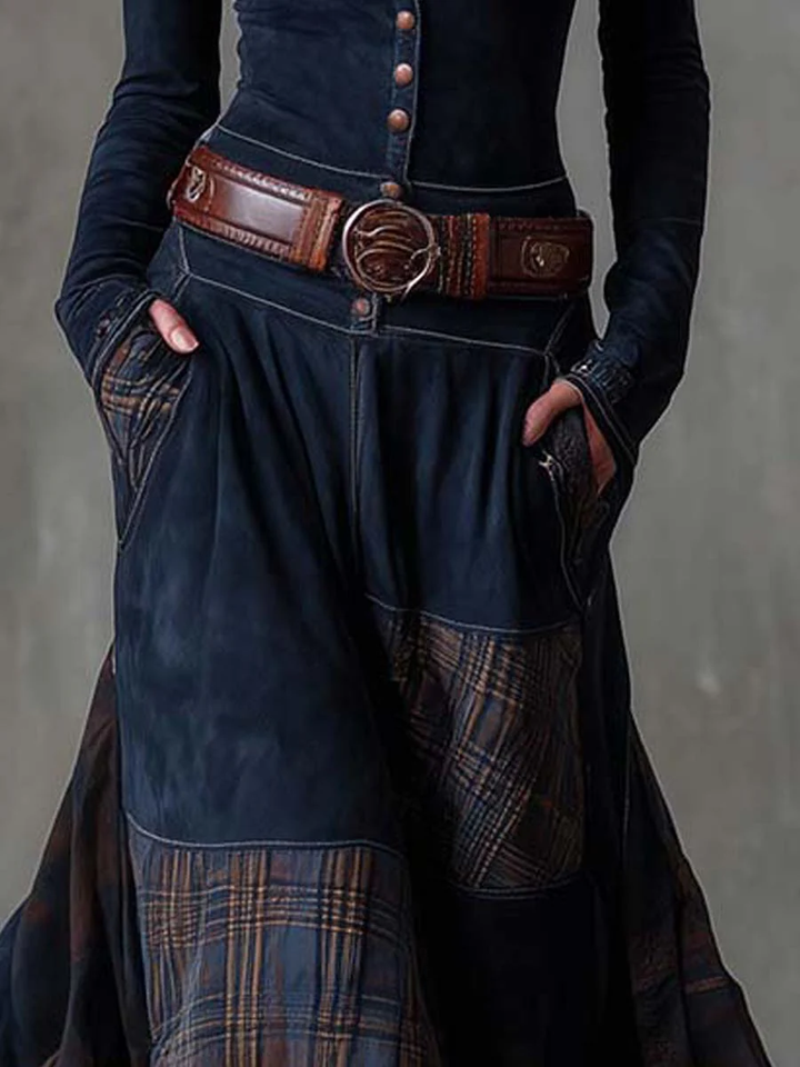 Elyra - Patchwork Skirt Suede Maxi Dress
