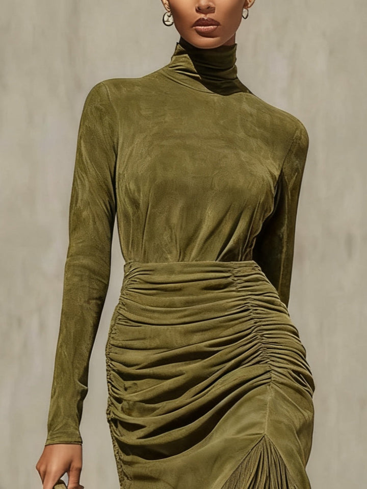 Orlise - High-Neck Suede-Effect Midi Wrap Dress