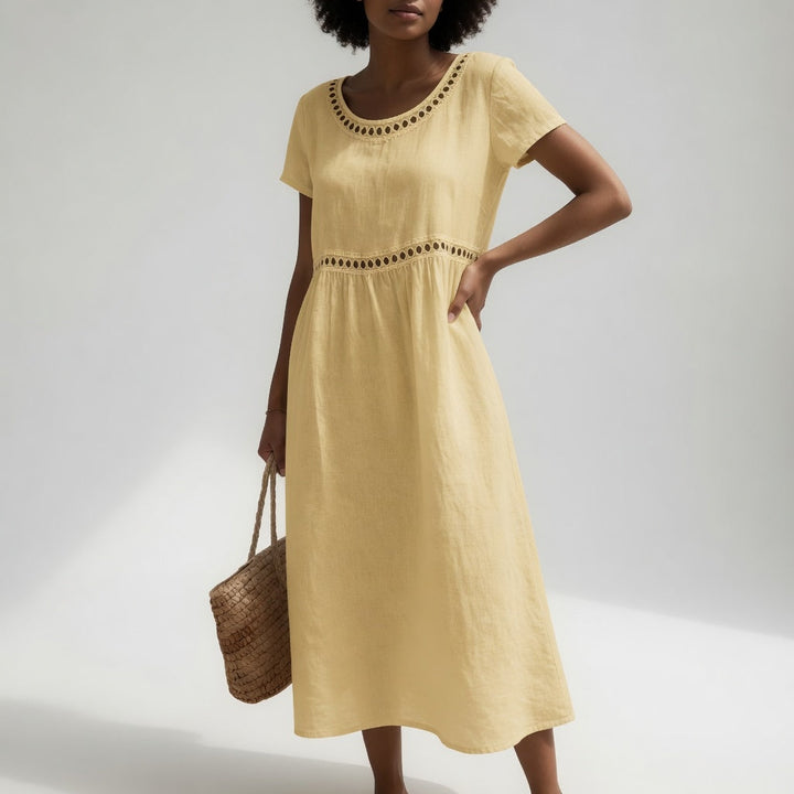 Orlise - Embroidered Neckline Cotton Dress