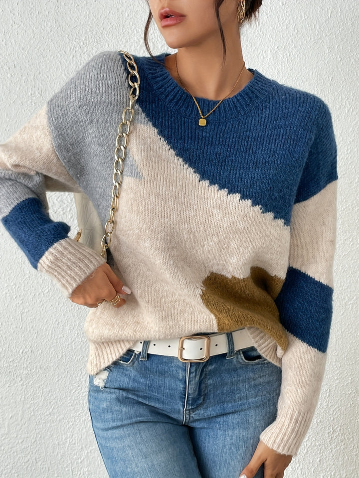 Luniva - Spliced Color-Block Knit Pullover