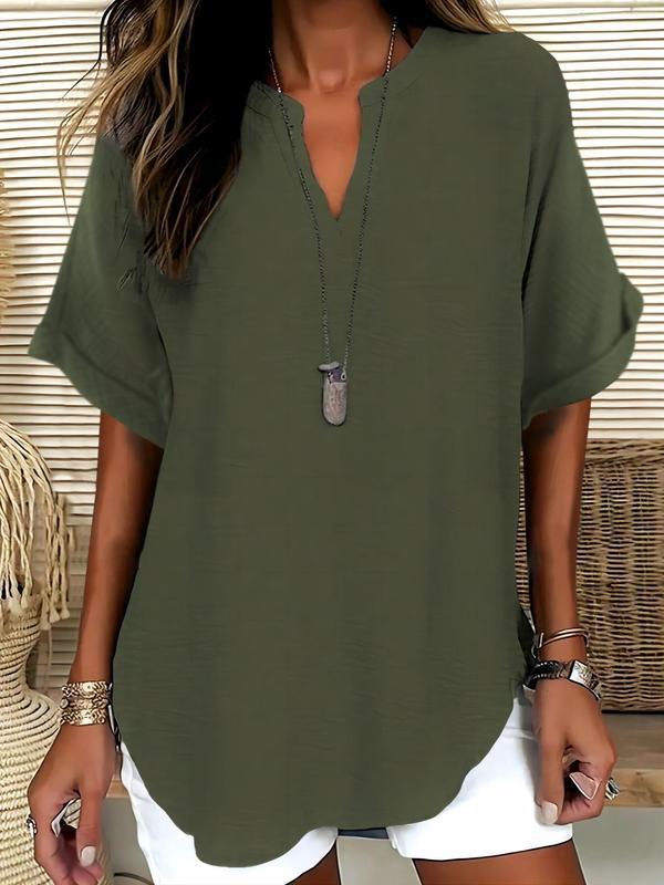 Arlise - Notched-Neck Plain-Weave Blouse