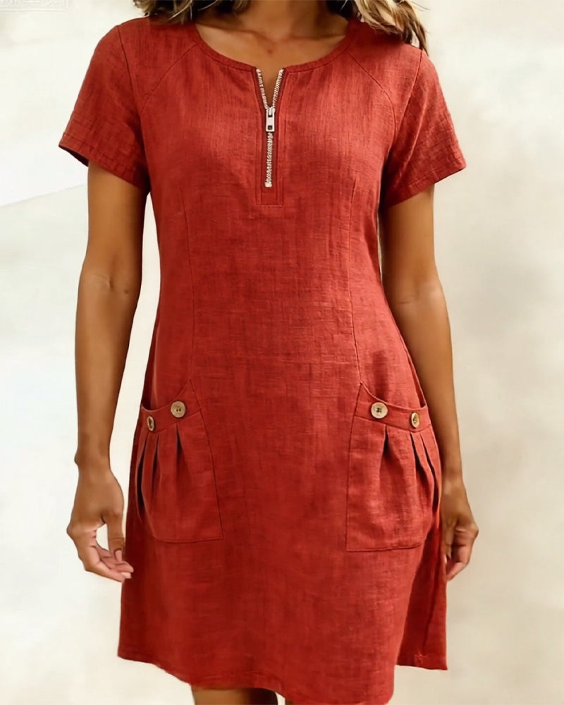 Velira - Button-Front Cotton Blend Midi Dress
