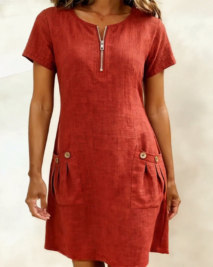 Velira - Button-Front Cotton Blend Midi Dress