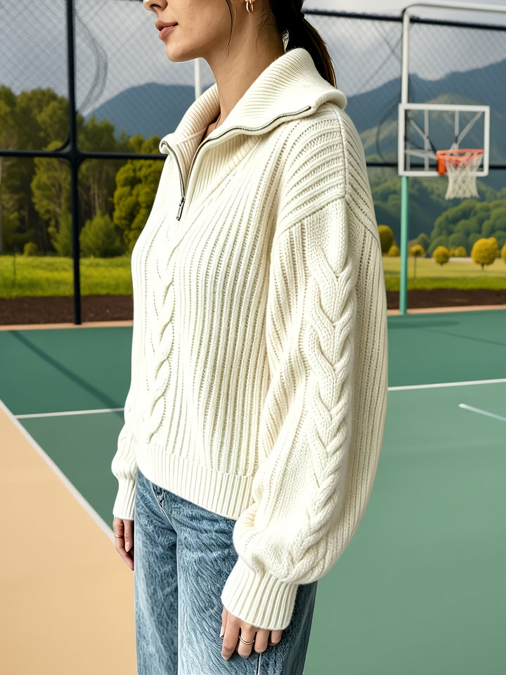 Nivara - Off-Shoulder Cable Knit Pullover Sweater