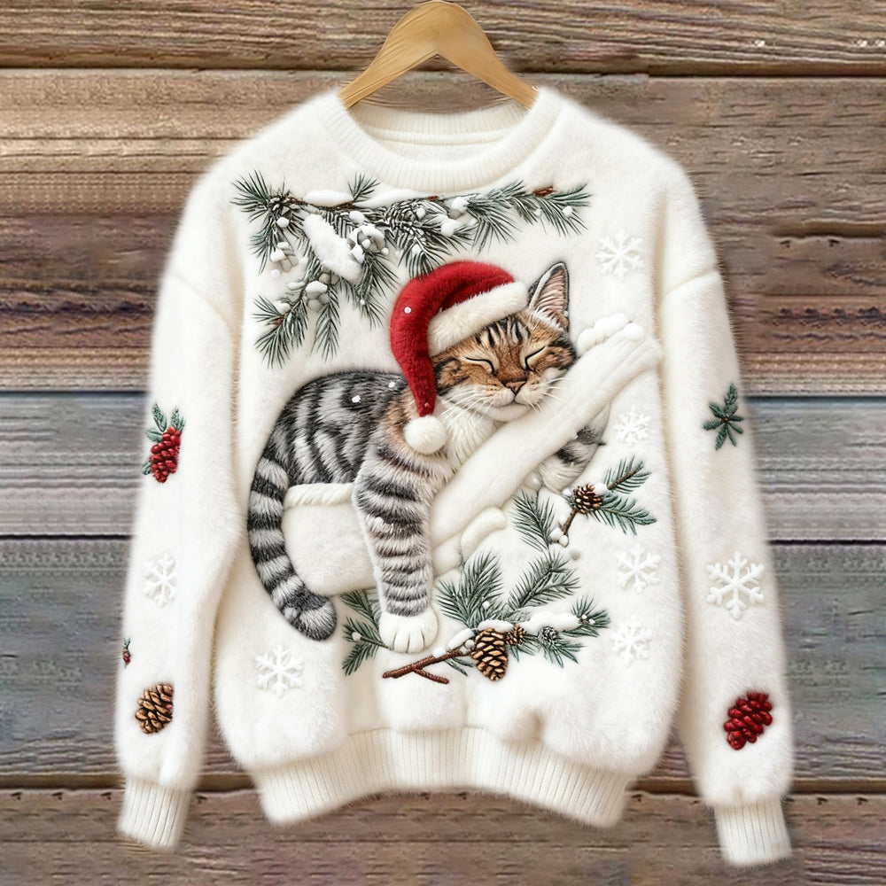 Velira - 3D Cat Applique Pile Knit Jumper