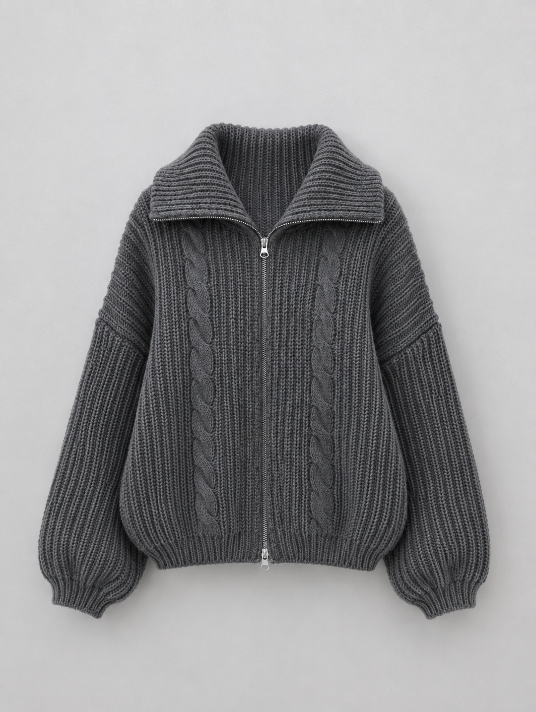 Velira - Zip-Front Cable Knit Cardigan