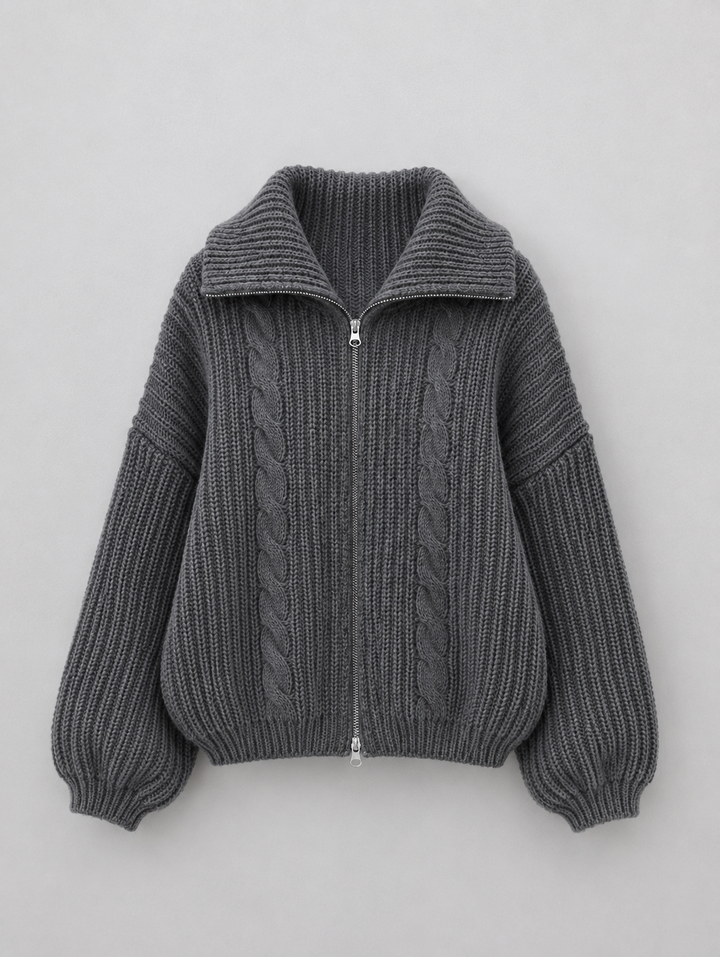 Velira - Zip-Front Cable Knit Cardigan