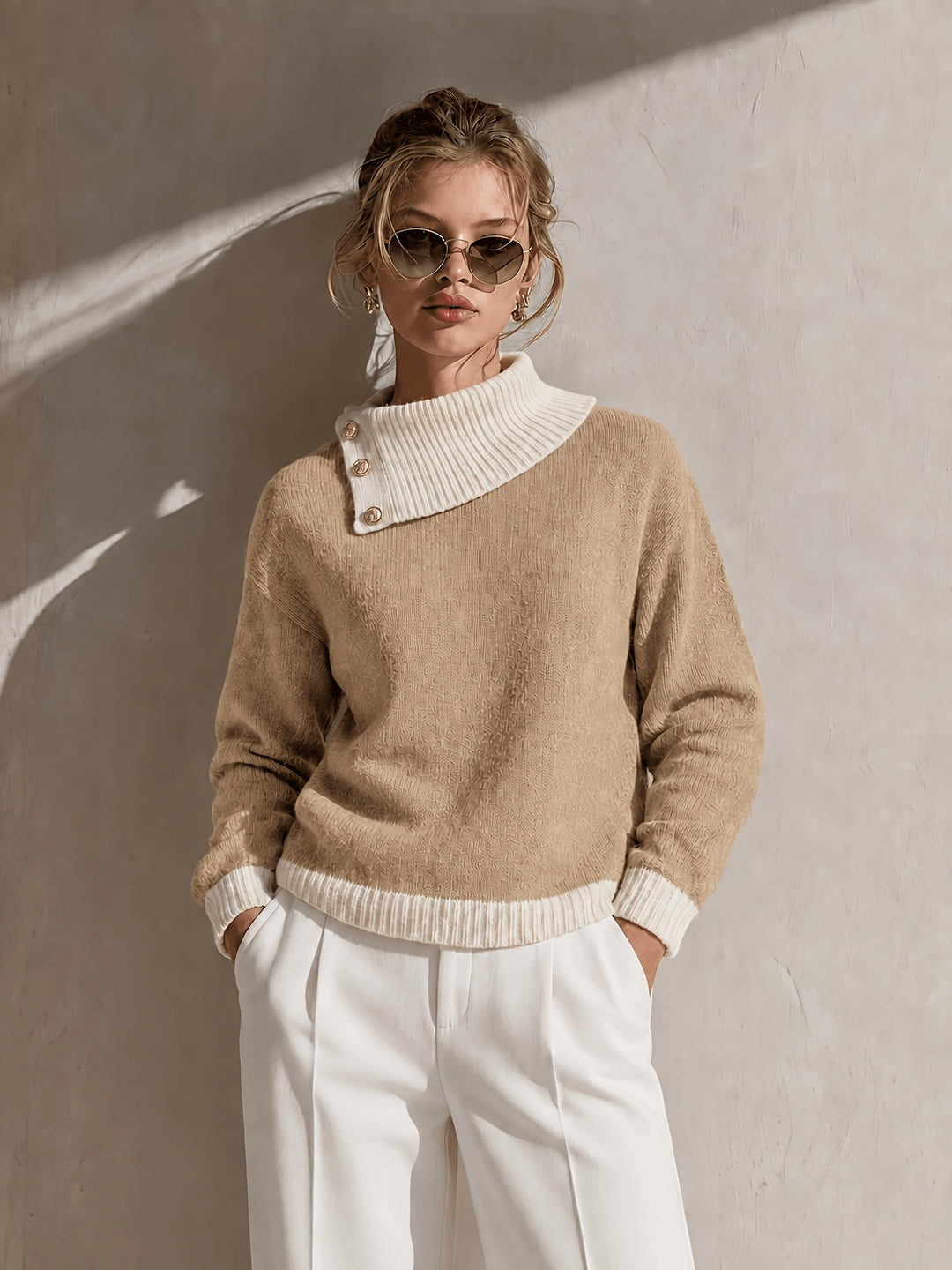 Calira - Asymmetric Neck Knit Sweater