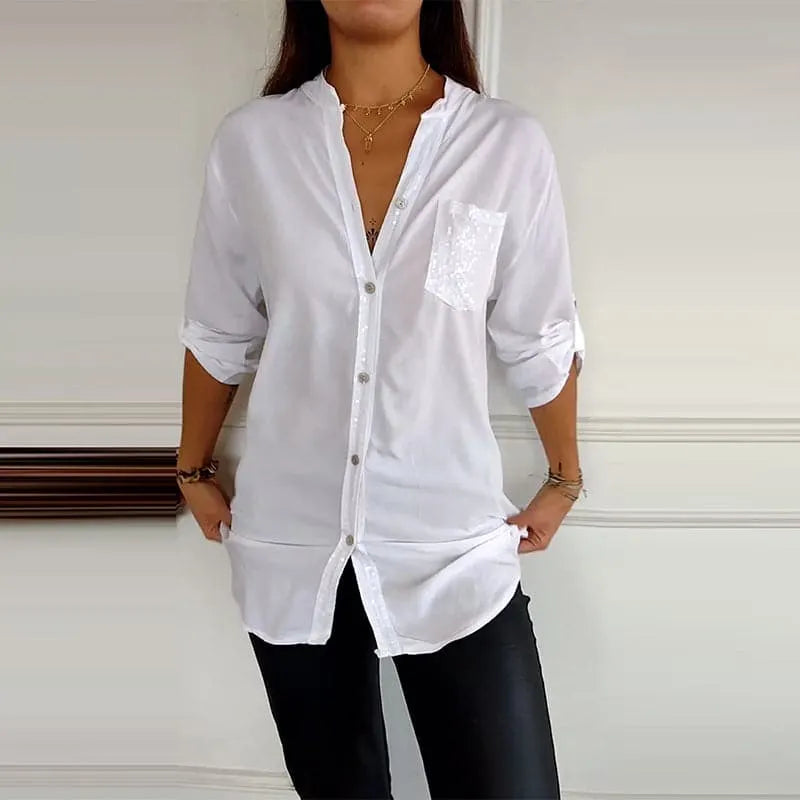 Calyra - Sequin Placket Cotton Top
