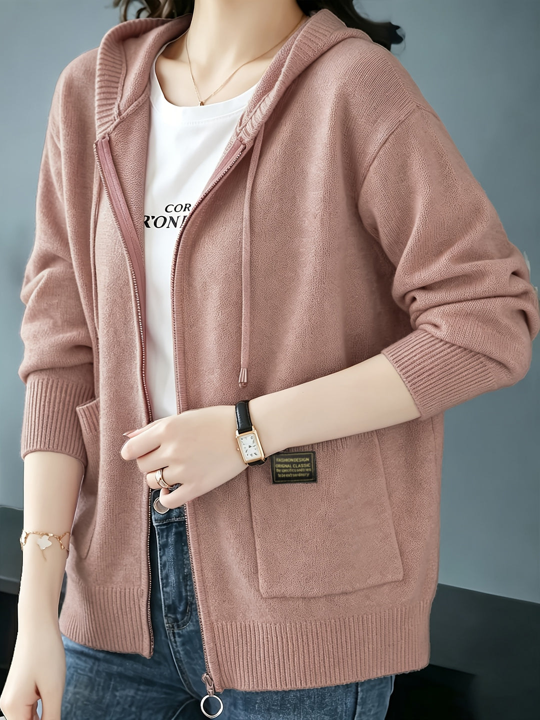 Rilena - Drawstring Hood Viscose Knit Cardigan