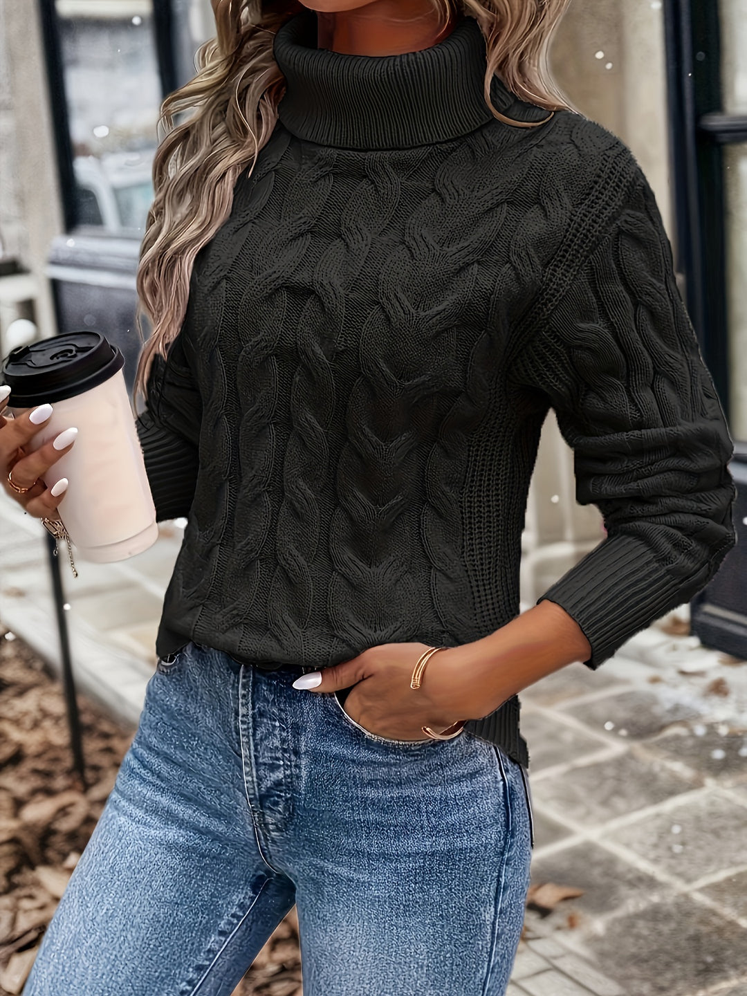 Tavina - High-Neck Knit Sweater