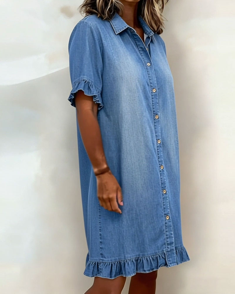 Kiraya - Ruffled Sleeve Denim Dress