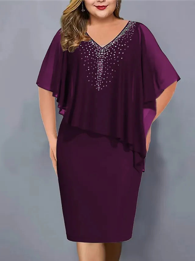 Virela - Rhinestone V-Neck Chiffon Midi Dress