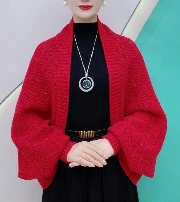 Eryla - Pointelle Knit Shawl Cardigan