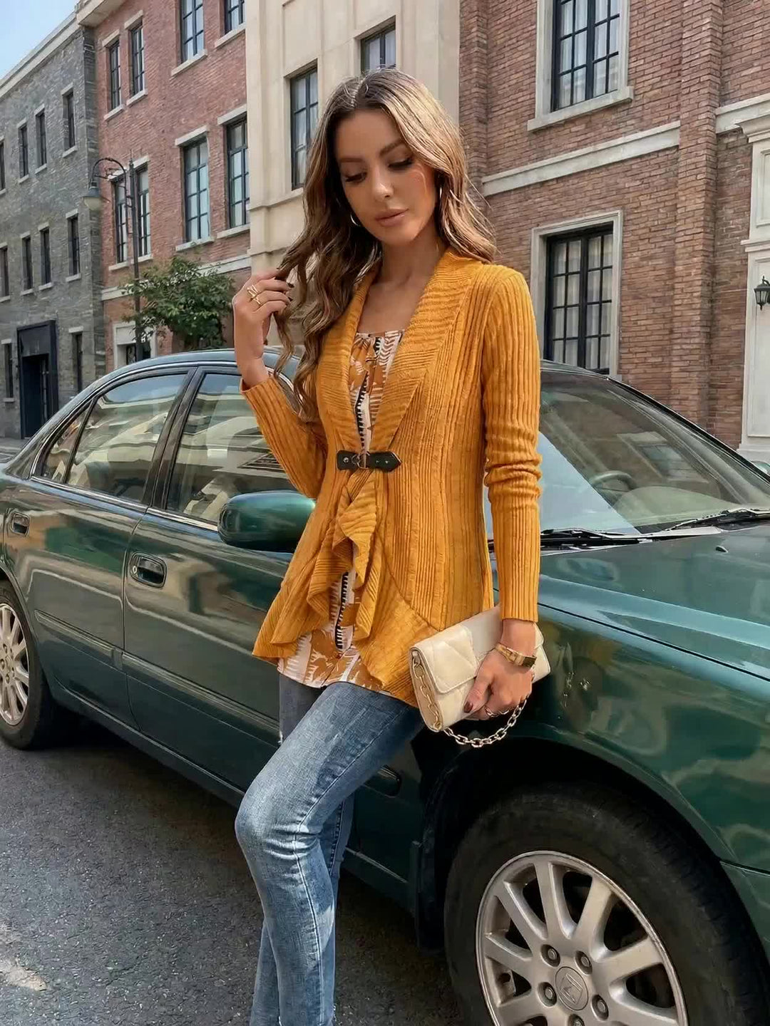 Zelara - Faux Two-Piece Rib Knit Long Blouse