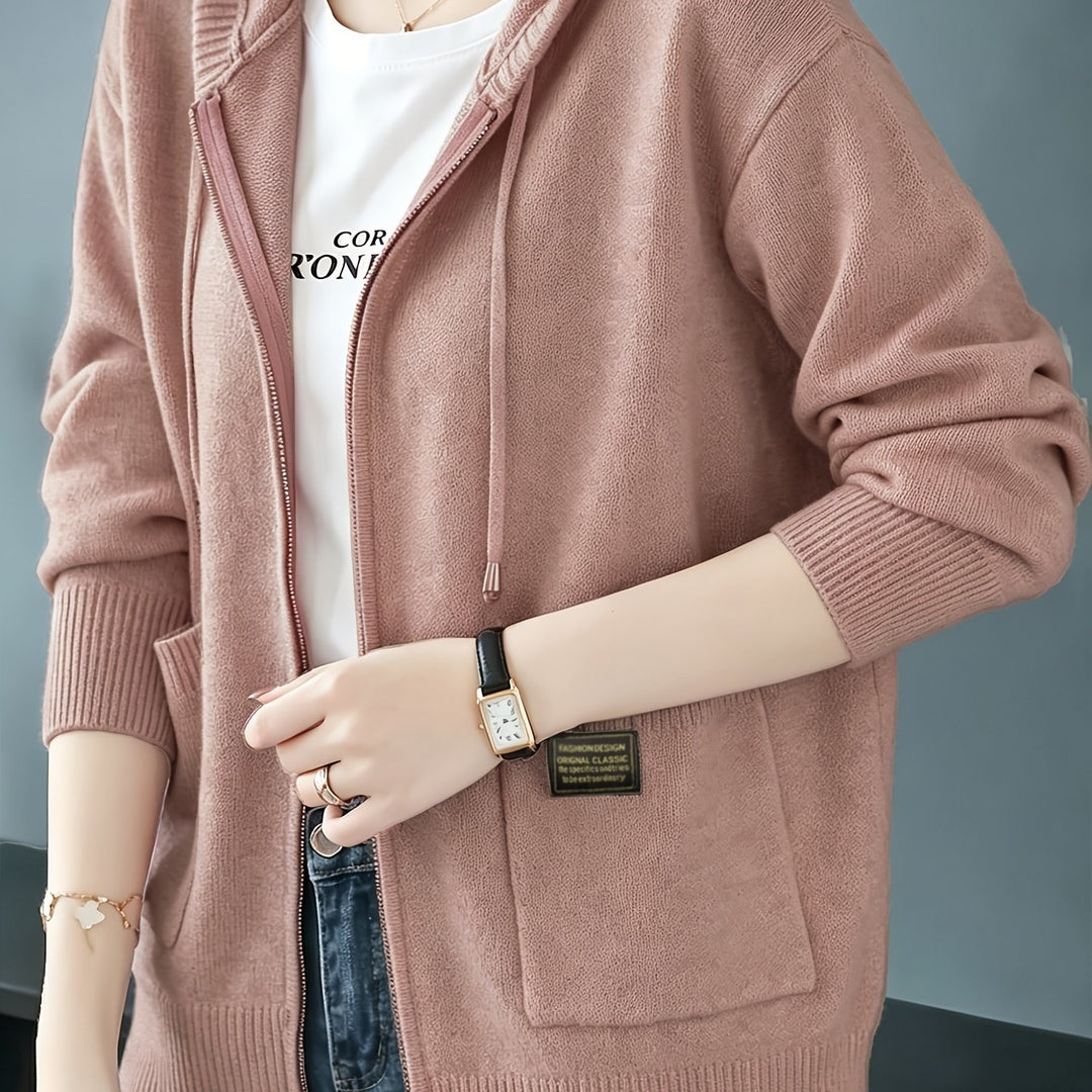 Rilena - Drawstring Hood Viscose Knit Cardigan